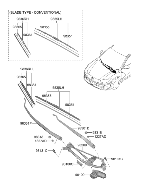 1992 Hyundai Elantra ARM ASSY-W/SHLD WPR(DRIVER) Diagram for 98311-KL000