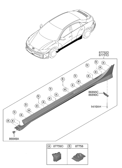2023 Hyundai Ioniq 6 Body Side Moulding Diagram