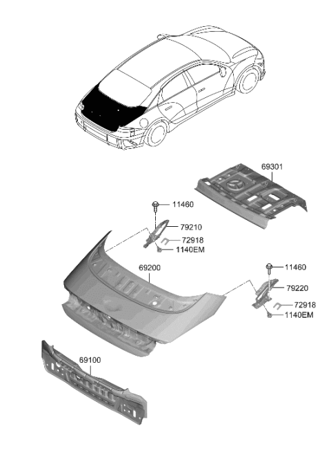 2023 Hyundai Ioniq 6 PANEL ASSY-TRUNK LID Diagram for 69200-KL010