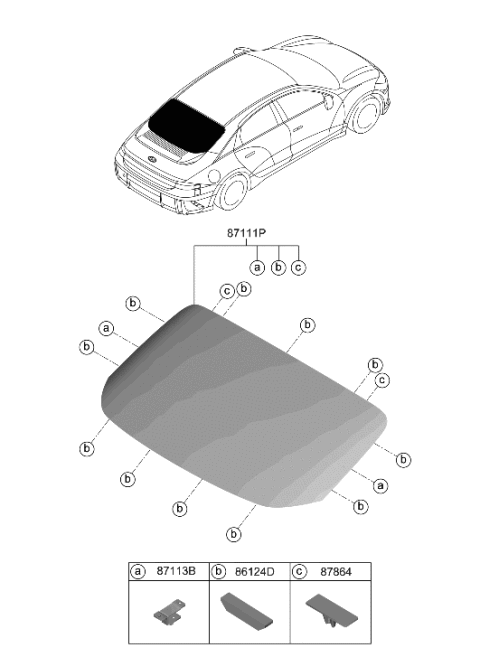 2023 Hyundai Ioniq 6 Rear Window Glass & Moulding Diagram