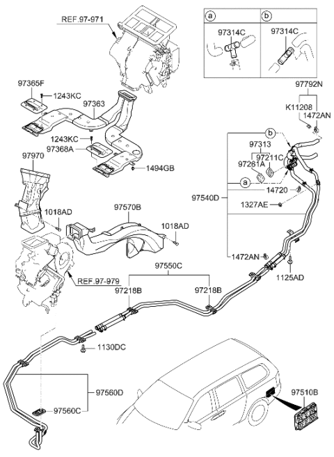 2006 Hyundai Entourage Heater System-Duct & Hose Diagram