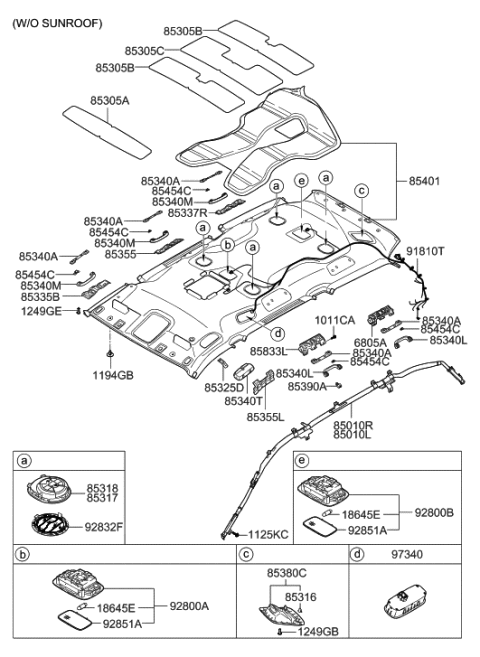 2007 Hyundai Entourage Room Lamp Assembly Diagram for 92850-4D070-TW