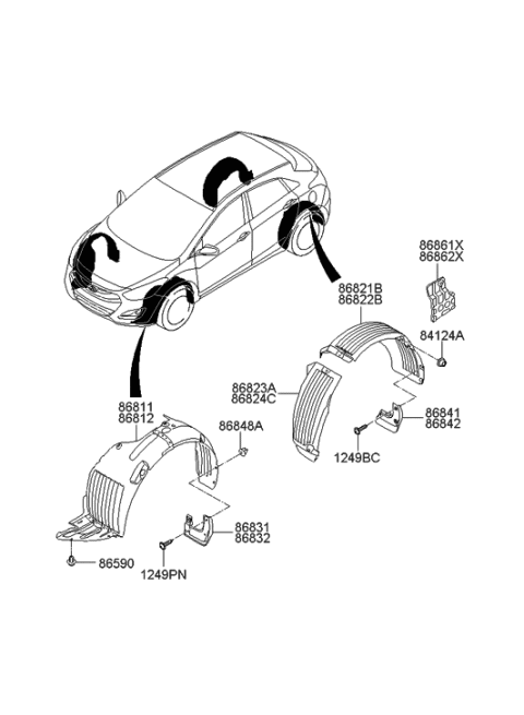 2013 Hyundai Elantra GT Rear Wheel Front Guard Assembly,Right Diagram for 86822-A5010