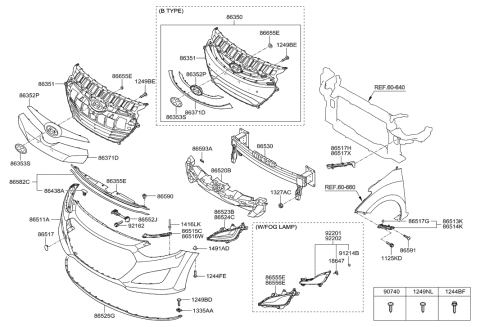 2013 Hyundai Elantra GT Front Passenger Side Fog Light Assembly Diagram for 92202-A5010