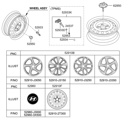 2019 Hyundai Veloster Wheel & Cap Diagram