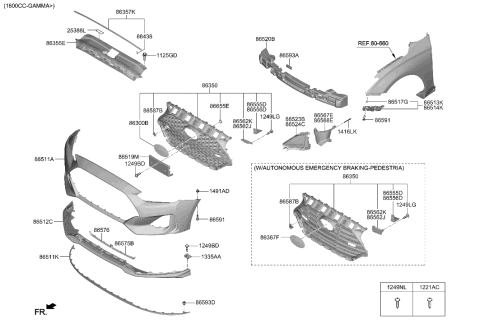 2021 Hyundai Veloster Front Bumper Grille Diagram for 86531-J3500