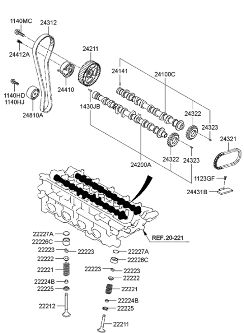 2001 Hyundai Elantra Camshaft & Valve Diagram 1