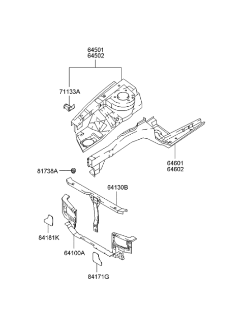 2004 Hyundai Elantra Member Assembly-Radiator Support Comp Diagram for 64100-2D011