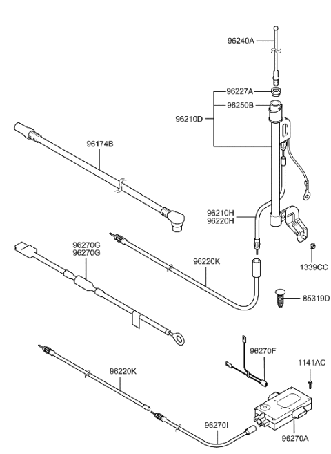 2000 Hyundai Elantra Rod Assembly-Rod Antenna Diagram for 96233-38500