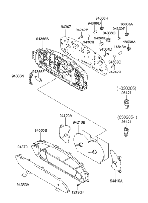 2005 Hyundai Elantra Bulb & Cap Diagram for 94369-2D150