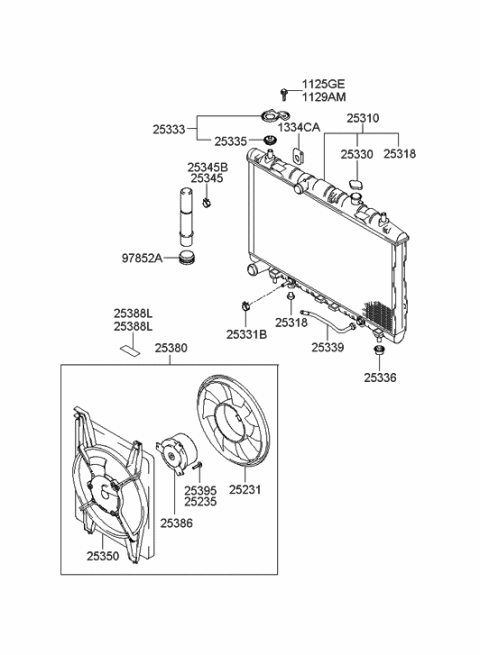 2000 Hyundai Elantra Radiator Reservoir Assembly Diagram for 25431-2D000