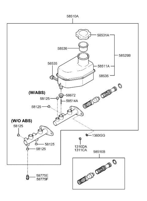 2001 Hyundai Elantra Cylinder Assembly-Brake Master Diagram for 58510-2D200