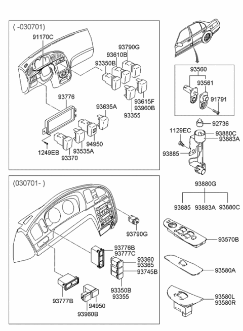 2000 Hyundai Elantra Rheostat Assembly-Illumination Control Diagram for 94950-2D200-AX
