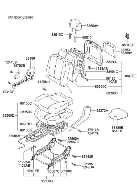 2002 Hyundai Elantra Cushion Assembly-Front Seat,Passenger Diagram for 88200-2D800-FAJ