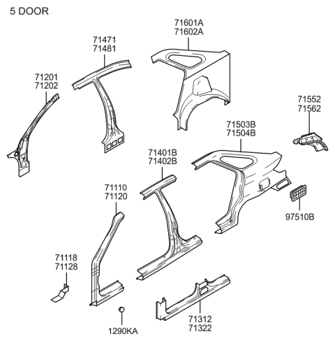 2000 Hyundai Elantra Side Body Panel Diagram 2