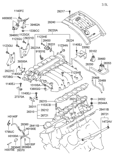 2005 Hyundai Santa Fe Hose "B"Assembly-Water Diagram for 25471-39050