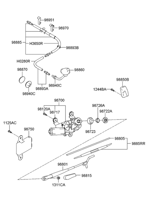 2000 Hyundai Santa Fe Rear Washer Nozzle Assembly Diagram for 98930-26000