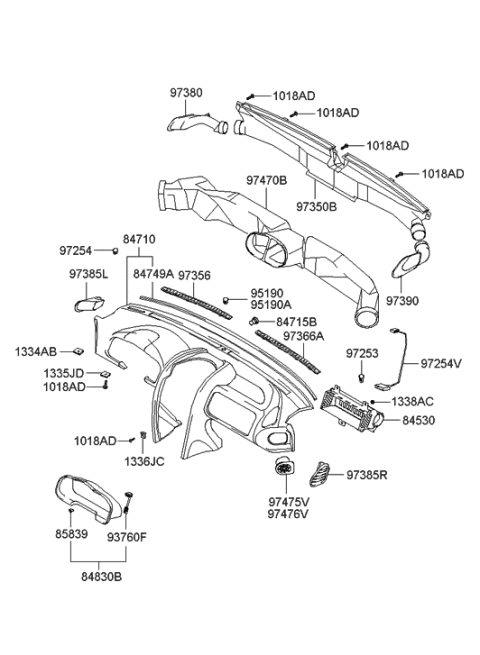 2000 Hyundai Santa Fe Crash Pad Upper Diagram