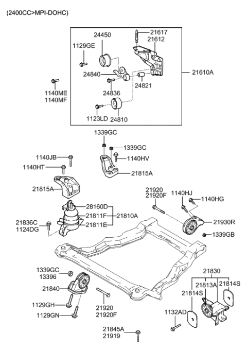 2003 Hyundai Santa Fe Engine & Transaxle Mounting Diagram 2