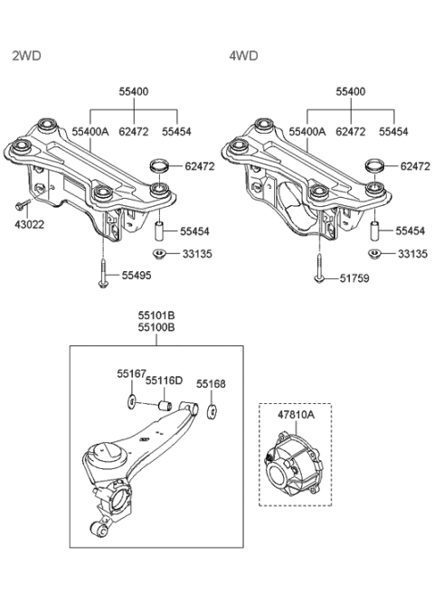 2002 Hyundai Santa Fe Arm Complete-Trailing,RH Diagram for 55101-26600