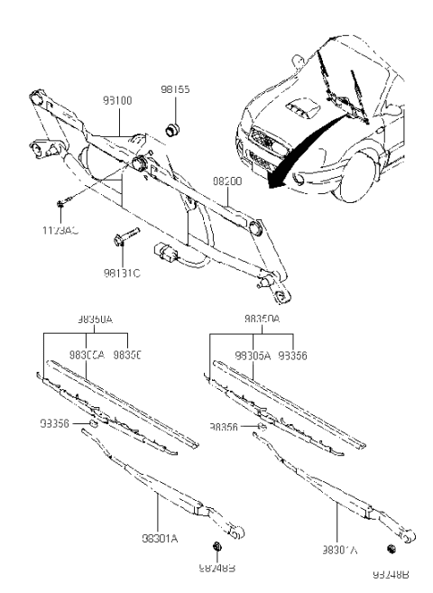 2000 Hyundai Santa Fe Windshield Wiper Arm Assembly Diagram for 98310-26060