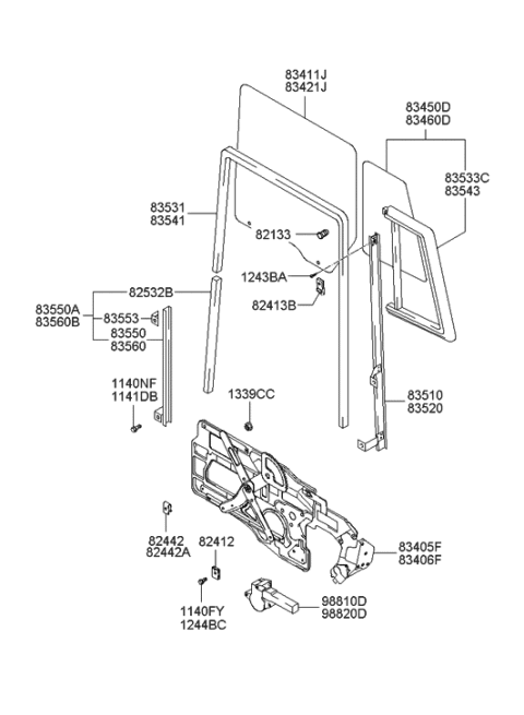 2000 Hyundai Santa Fe Grip-Door Glass Diagram for 82412-17000