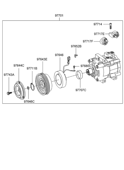 2003 Hyundai Santa Fe Compressor Assembly Diagram for 97701-39180