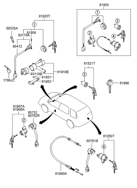 2003 Hyundai Santa Fe Cylinder Assembly-Steering & Ignition Lock Diagram for 81920-26A40