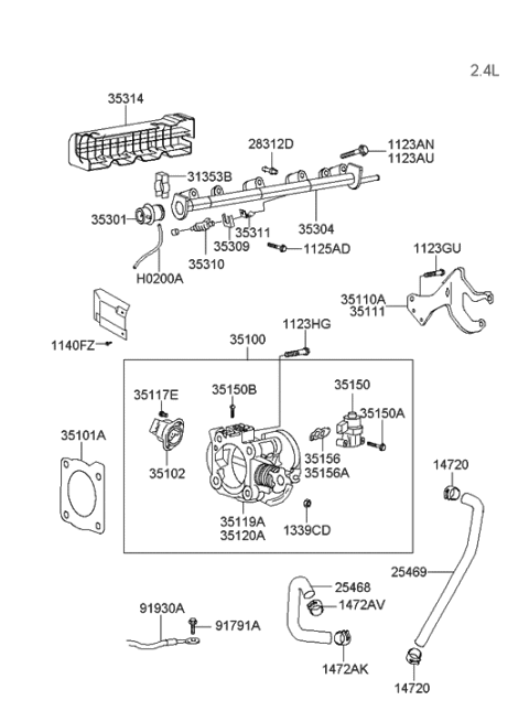 2006 Hyundai Santa Fe Sensor Assembly-Throttle Position Diagram for 35102-38610