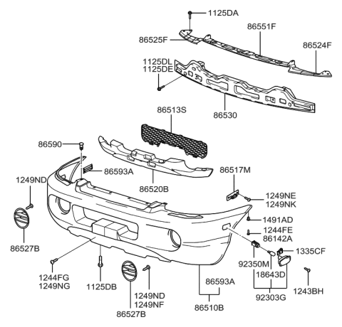2001 Hyundai Santa Fe Front Bumper Cover Assembly Diagram for 86510-26910