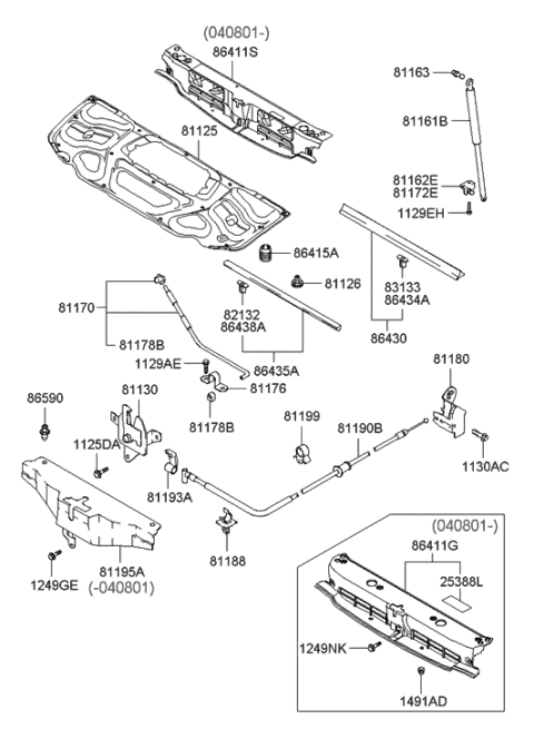 2001 Hyundai Santa Fe Cable Assembly-Hood Latch Release Diagram for 81190-26001