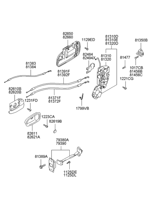2001 Hyundai Santa Fe Front Door Inside Handle Cable Assembly,Left Diagram for 81371-26000