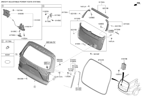 2022 Hyundai Palisade Power Tail Gate Power Latch Assembly Diagram for 81800-S1100