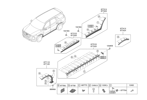 2022 Hyundai Palisade Body Side Moulding Diagram