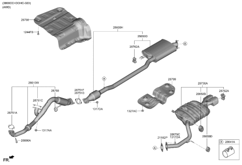 2022 Hyundai Palisade Muffler & Exhaust Pipe Diagram 2
