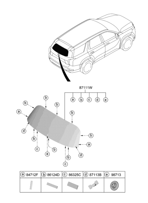 2022 Hyundai Palisade Rear Window Glass & Moulding Diagram