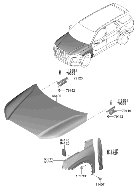 2021 Hyundai Palisade Fender & Hood Panel Diagram