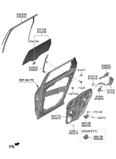 2022 Hyundai Palisade Rear Door Window Regulator & Glass Diagram
