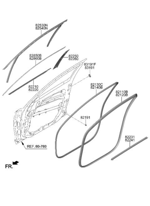 2020 Hyundai Genesis G70 Weatherstrip Assembly-Front Door Belt Outside LH Diagram for 82210-G9000