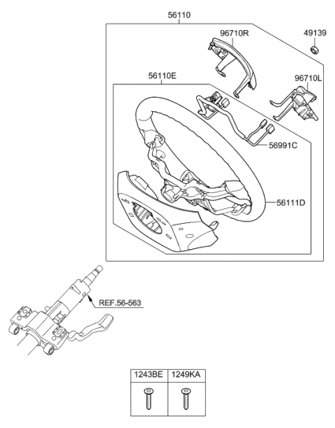 2015 Hyundai Elantra GT Driver Steering Wheel W/ Audio Controls Diagram for 56110-A5270-RDR