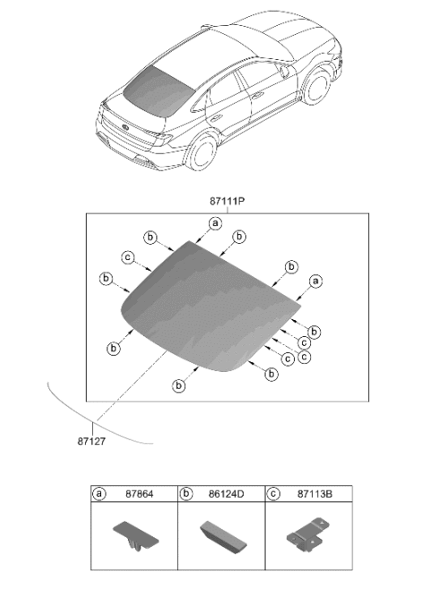 2021 Hyundai Sonata Rear Window Glass & Moulding Diagram