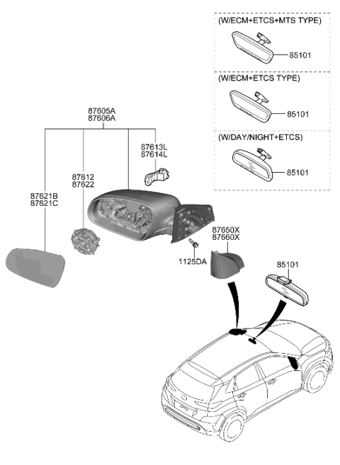 2023 Hyundai Kona Mirror Assembly-Outside RR View,RH Diagram for 87620-J9670-Y2R