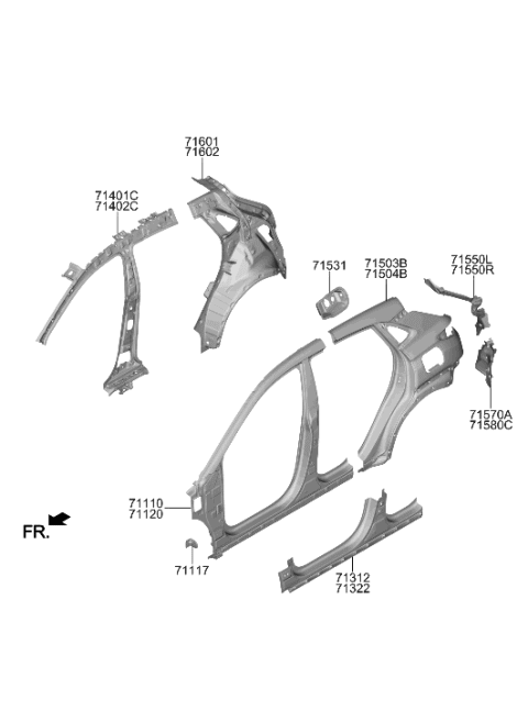 2022 Hyundai Kona Panel Assembly-Quarter Inner,RH Diagram for 71602-J9100