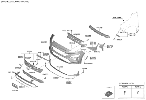 2023 Hyundai Kona Mesh-Front Bumper Diagram for 86565-J9NB0