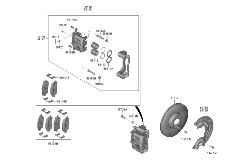 2023 Hyundai Palisade Front Wheel Brake Diagram