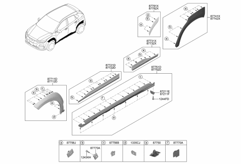 2021 Hyundai Kona Electric Body Side Moulding Diagram