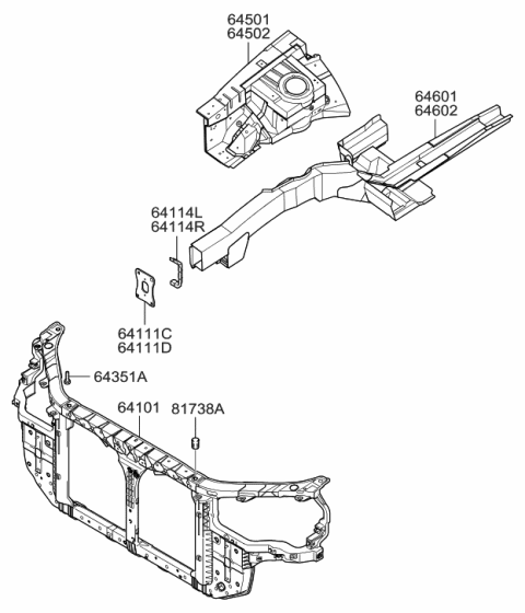 2007 Hyundai Sonata Fender Apron & Radiator Support Panel Diagram