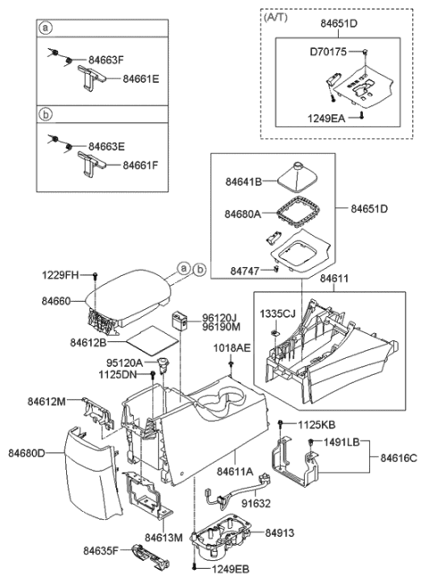 2009 Hyundai Sonata Console Armrest Assembly,Gray Diagram for 84660-3K510-U7