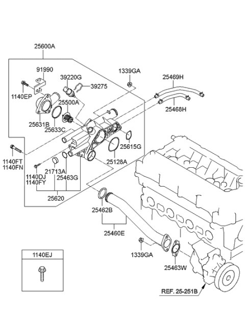 2008 Hyundai Sonata Gasket-W/Outlet Fitting Diagram for 25612-3C101