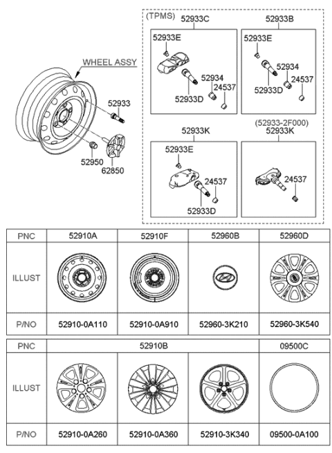 2010 Hyundai Sonata Wheel & Cap Diagram